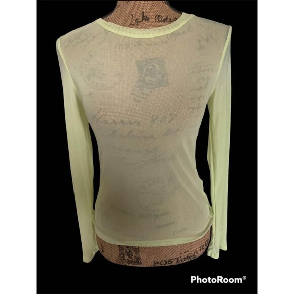 🌸3/$15🌸Neon Yellow/Green Small Sheer Long Sleeve Blouse - Picture 1 of 4